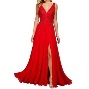 NEW ADORA a line long formal slit dress in red